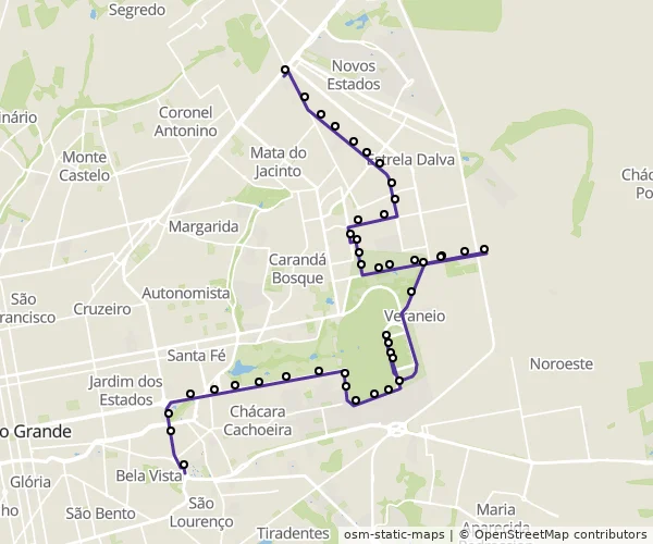 Mapa do itinerário da linha