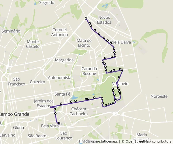 Mapa do itinerário da linha