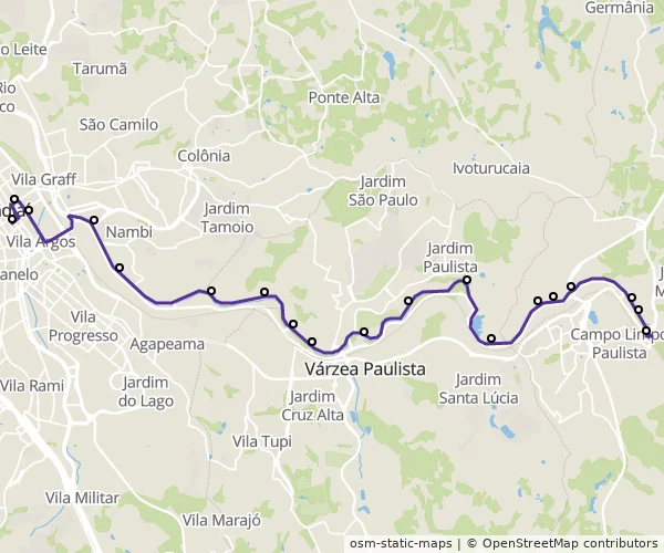 Mapa do itinerário da linha
