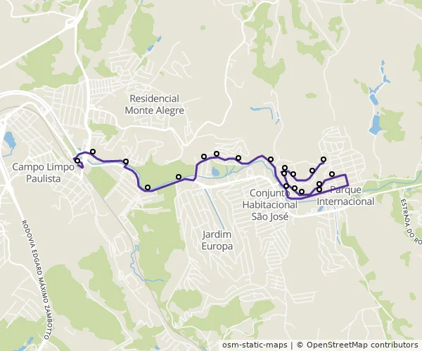 Mapa do itinerário da linha