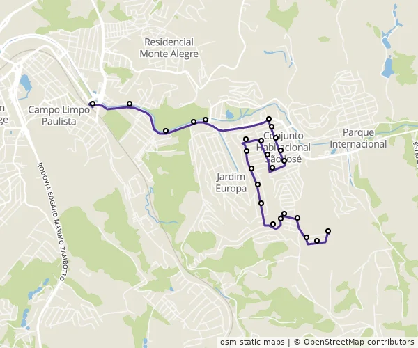 Mapa do itinerário da linha