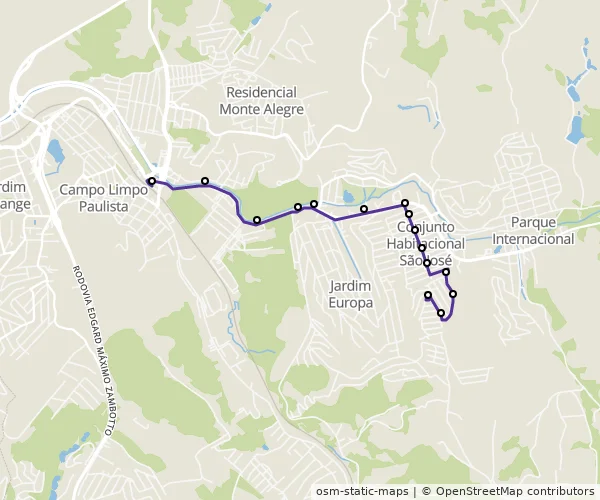 Mapa do itinerário da linha