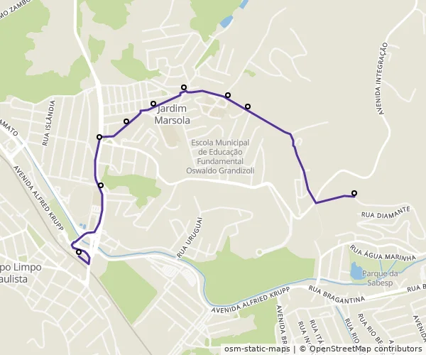 Mapa do itinerário da linha