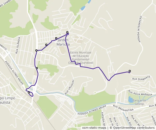 Mapa do itinerário da linha