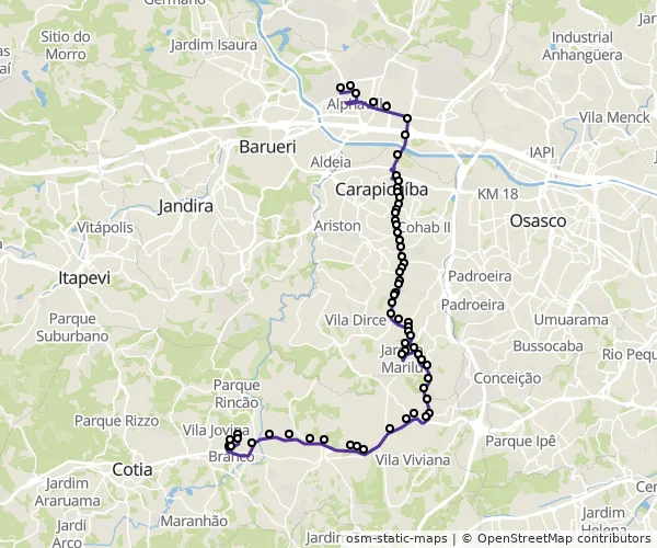 Mapa do itinerário da linha