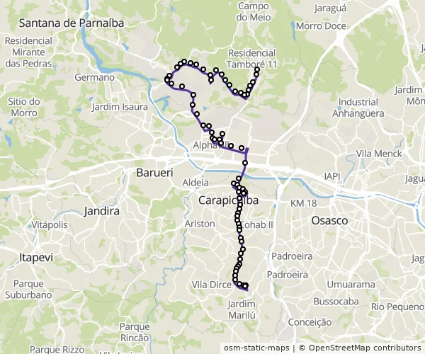 Mapa do itinerário da linha