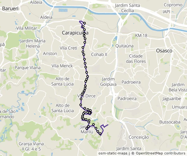 Mapa do itinerário da linha