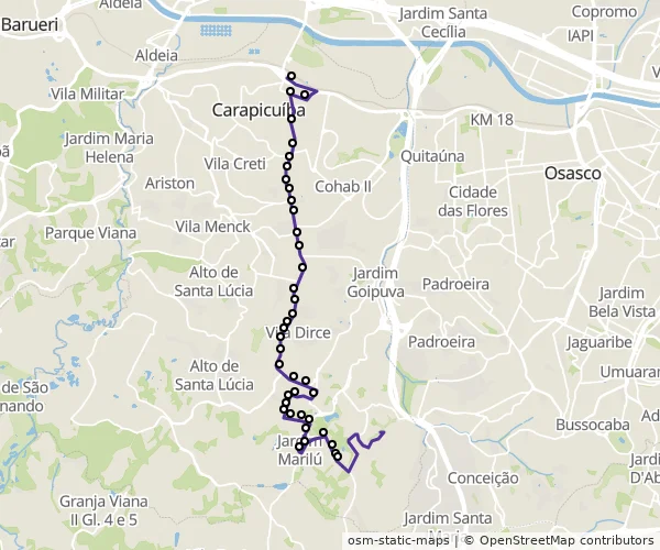 Mapa do itinerário da linha