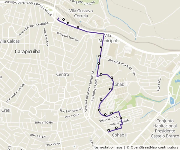 Mapa do itinerário da linha