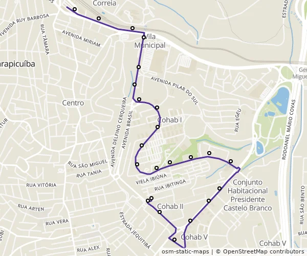 Mapa do itinerário da linha