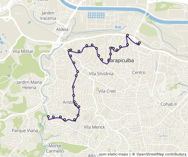 Mapa do itinerário da linha