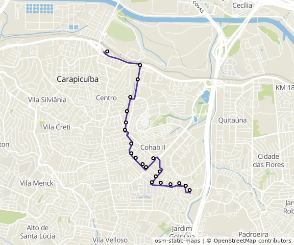 Mapa do itinerário da linha