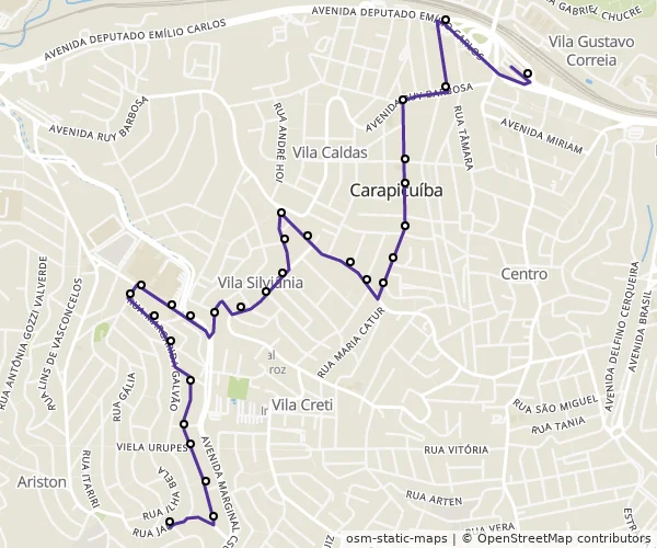 Mapa do itinerário da linha