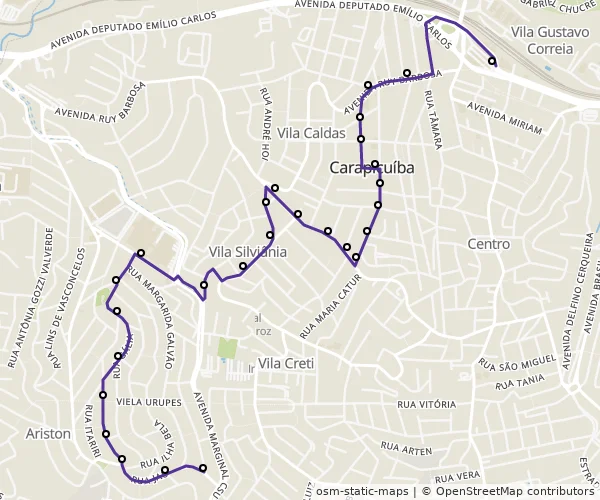 Mapa do itinerário da linha