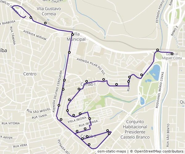 Mapa do itinerário da linha