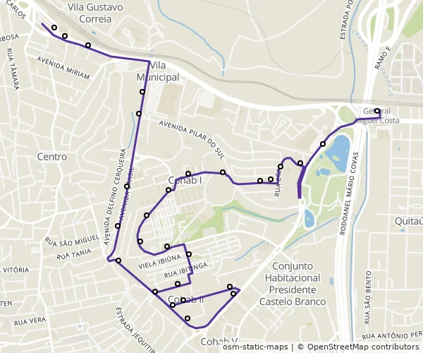 Mapa do itinerário da linha