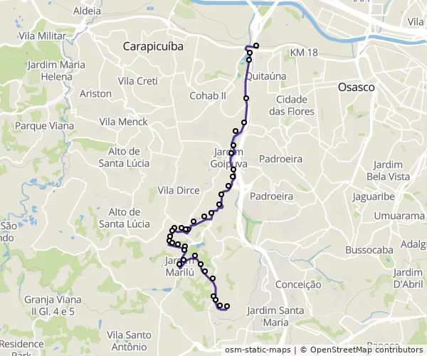 Mapa do itinerário da linha