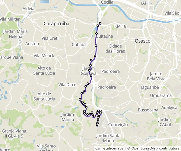 Mapa do itinerário da linha