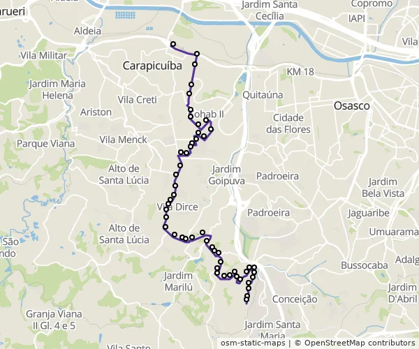 Mapa do itinerário da linha