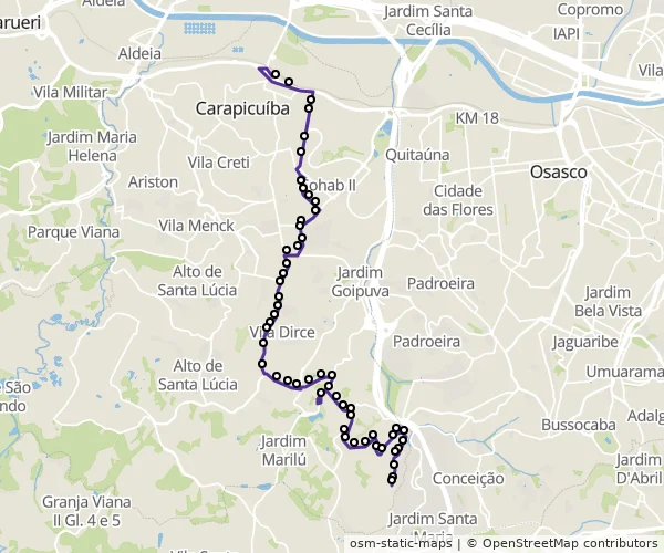 Mapa do itinerário da linha