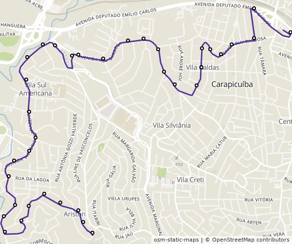 Mapa do itinerário da linha