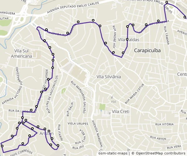 Mapa do itinerário da linha