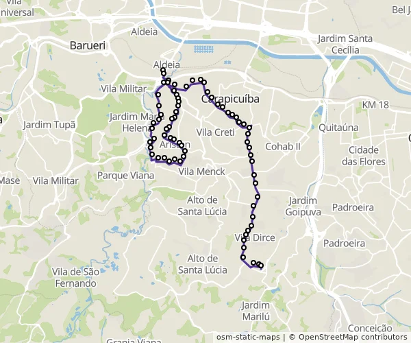 Mapa do itinerário da linha