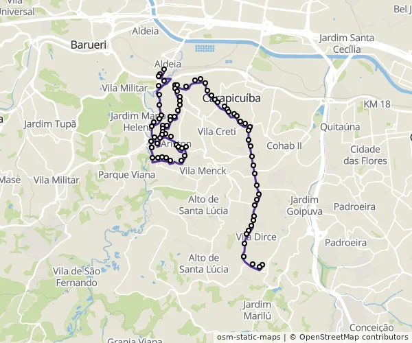 Mapa do itinerário da linha
