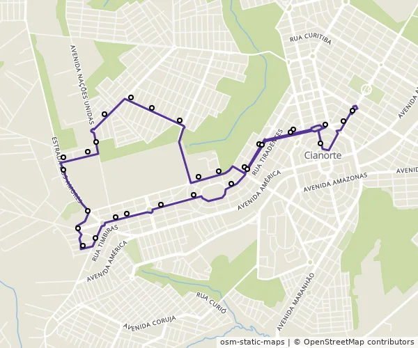 Mapa do itinerário da linha
