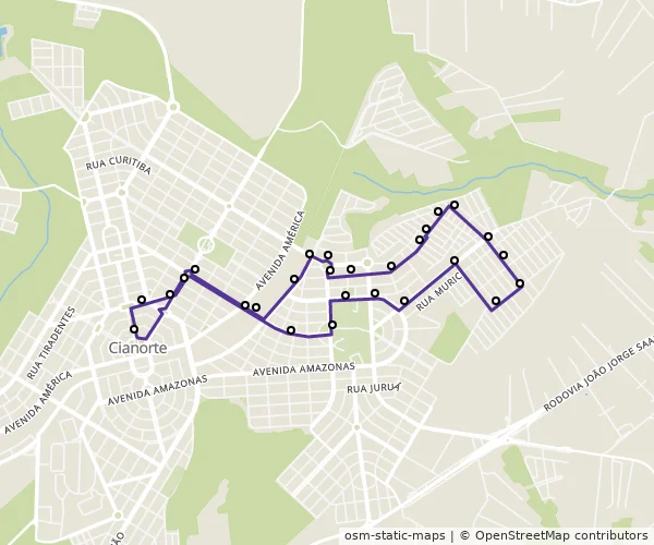 Mapa do itinerário da linha