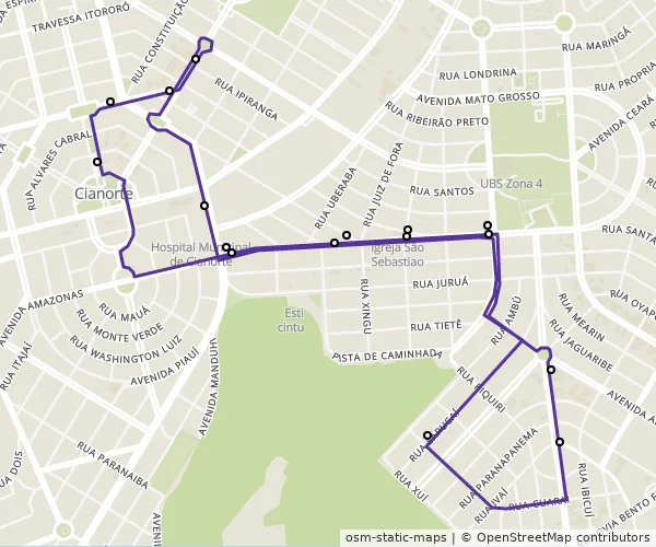 Mapa do itinerário da linha