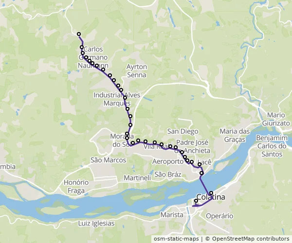 Mapa do itinerário da linha