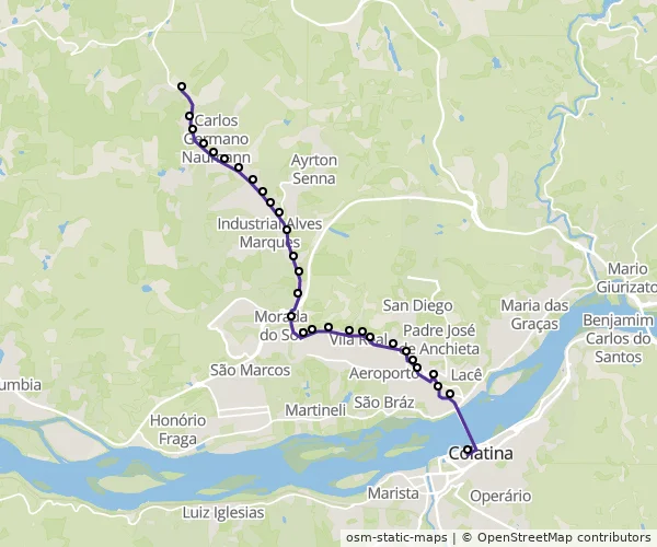 Mapa do itinerário da linha