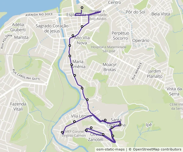 Mapa do itinerário da linha