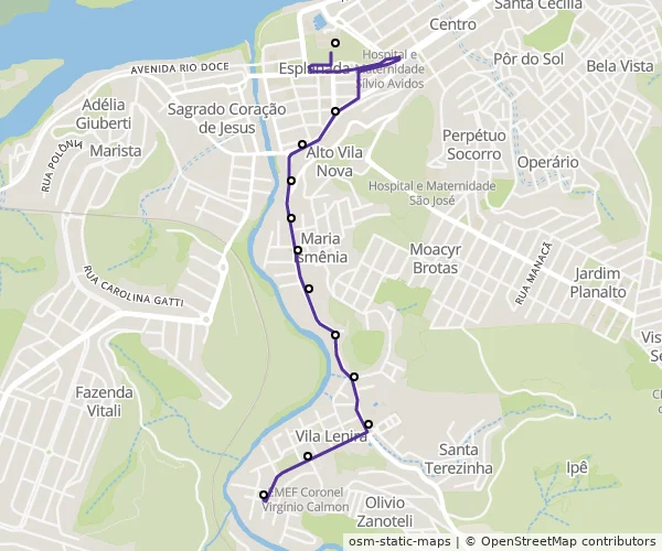 Mapa do itinerário da linha