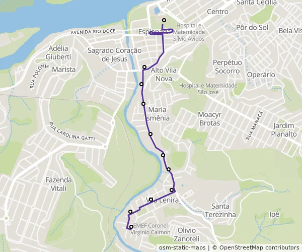 Mapa do itinerário da linha