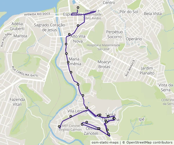 Mapa do itinerário da linha