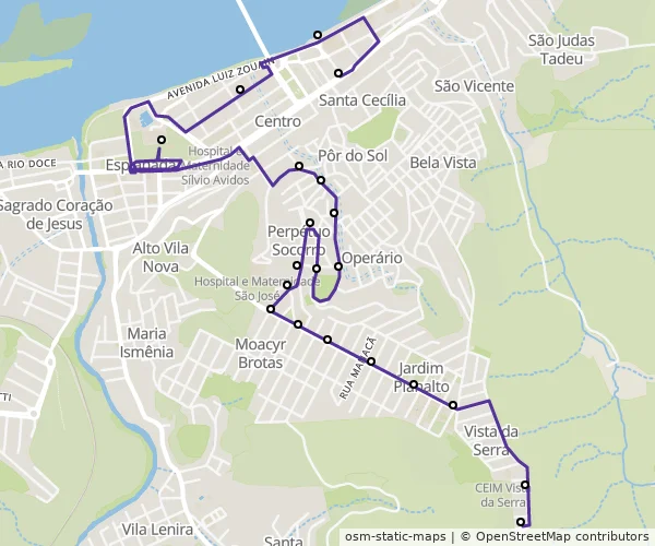 Mapa do itinerário da linha
