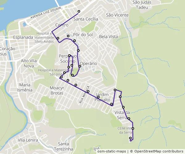 Mapa do itinerário da linha