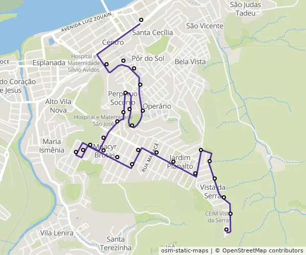 Mapa do itinerário da linha