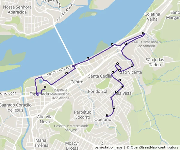 Mapa do itinerário da linha