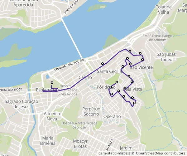Mapa do itinerário da linha
