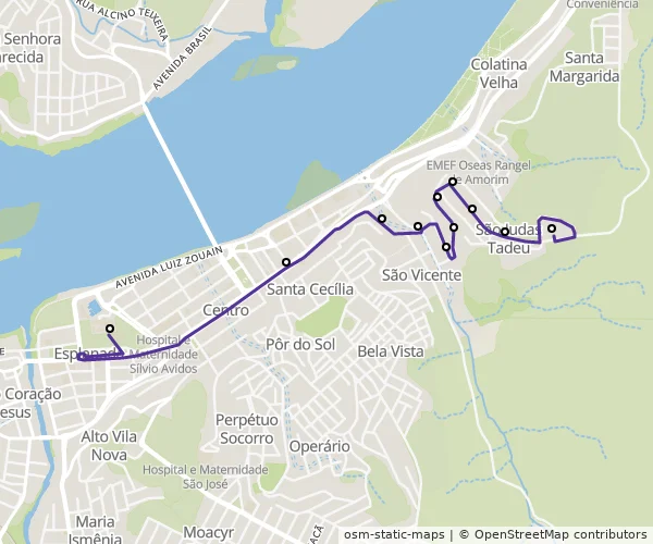 Mapa do itinerário da linha