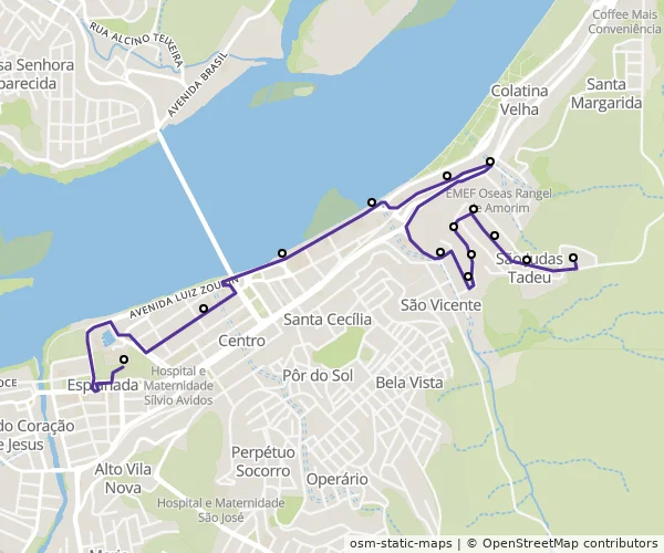 Mapa do itinerário da linha