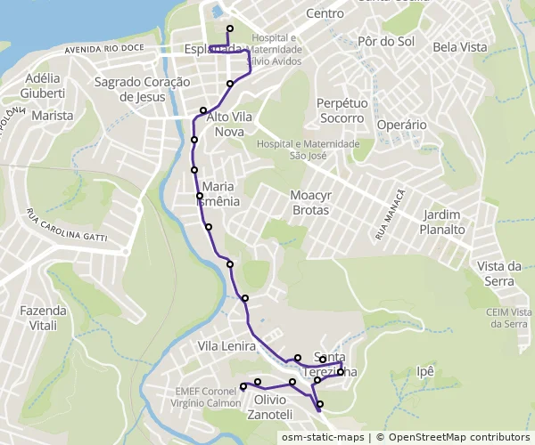 Mapa do itinerário da linha