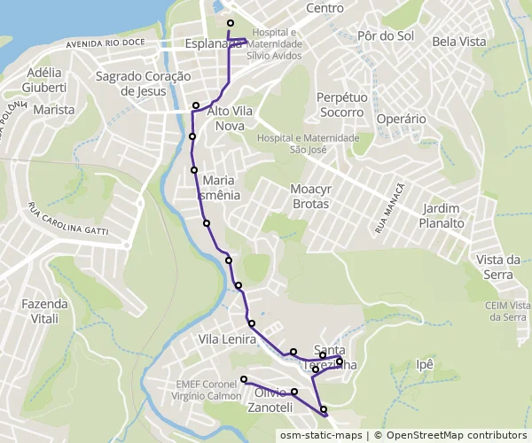 Mapa do itinerário da linha