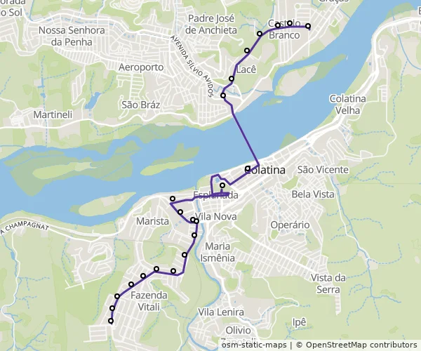 Mapa do itinerário da linha