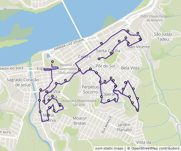 Mapa do itinerário da linha