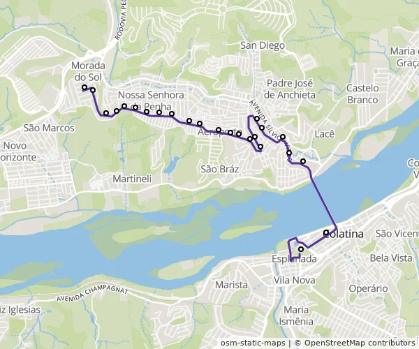 Mapa do itinerário da linha