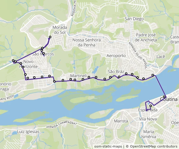 Mapa do itinerário da linha